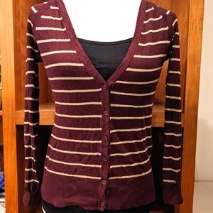 Burgundy cardigan with gold stripes